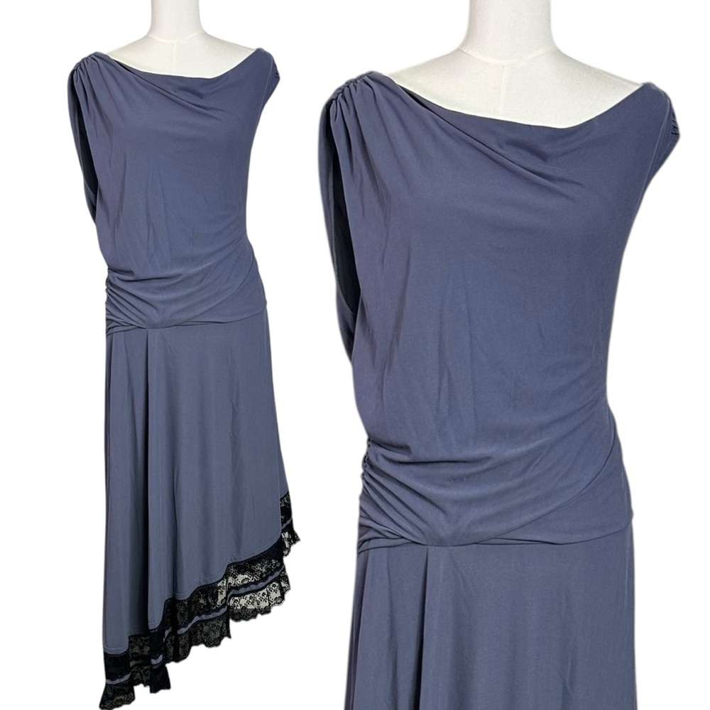 Free People XL Kairo Midi Dress in Folkstone Gray Asymmetrical Lace Off Shoulder - Picture 11 of 16